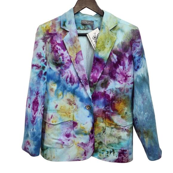 Kate Hill. 90s Reworked Multi-Color Tie Dye Blazer. Size: 4/6 - Picture 3 of 7